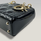 Dior Lady Dior Mini 3 Scomparti in Vernice Nera con Impunture Cannage e Hardware Dorato