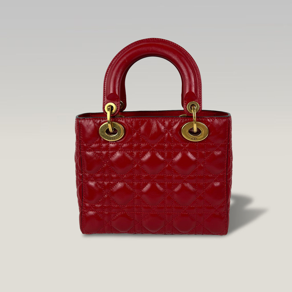 Dior Lady Dior Mini in Pelle Cannage Rossa con Hardware Dorato e Tracolla