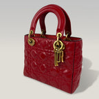 Dior Lady Dior Mini in Pelle Cannage Rossa con Hardware Dorato e Tracolla