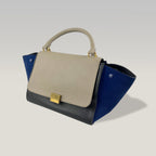 CELINE Trapeze Media in Pelle e Suede Beige e Blu con Hardware Argento