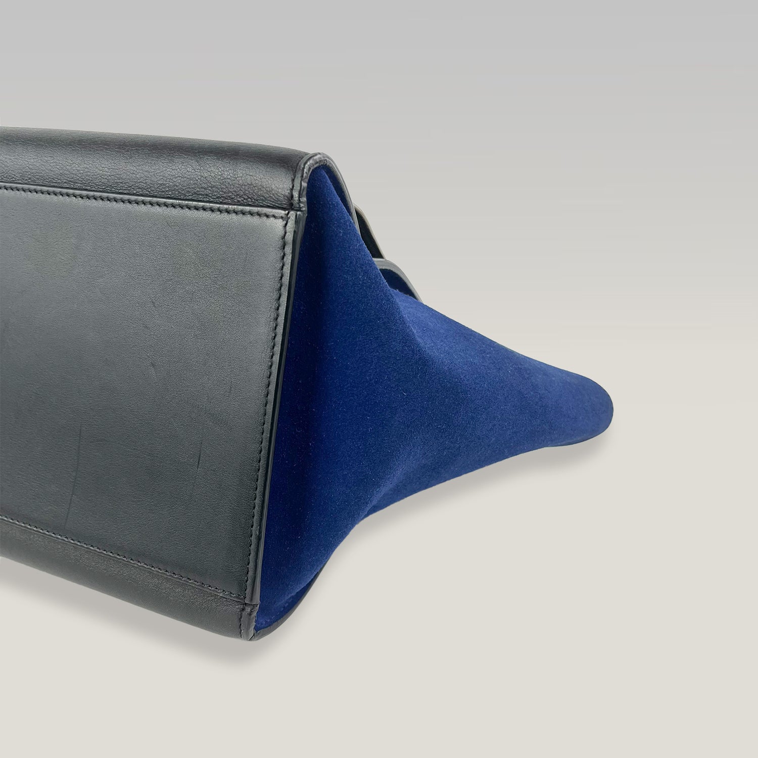 CELINE Trapeze Media in Pelle e Suede Beige e Blu con Hardware Argento