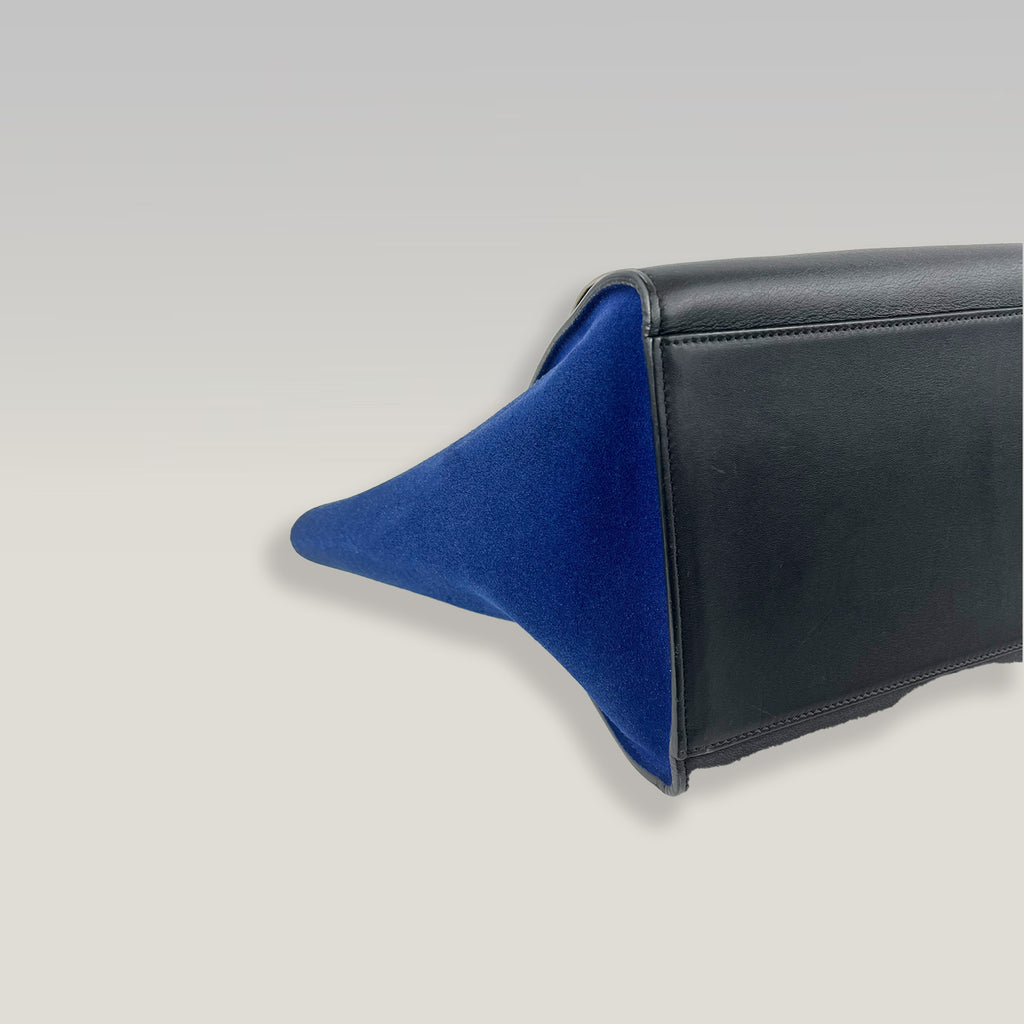 CELINE Trapeze Media in Pelle e Suede Beige e Blu con Hardware Argento