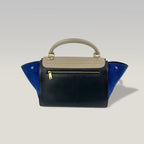CELINE Trapeze Media in Pelle e Suede Beige e Blu con Hardware Argento