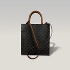 Celine Cabas Vertical Tote Bag Vintage in Tela Triomphe Marrone con Logo Bianco e Manici in Pelle