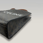Celine Cabas Vertical Tote Bag Vintage in Tela Triomphe Marrone con Logo Bianco e Manici in Pelle