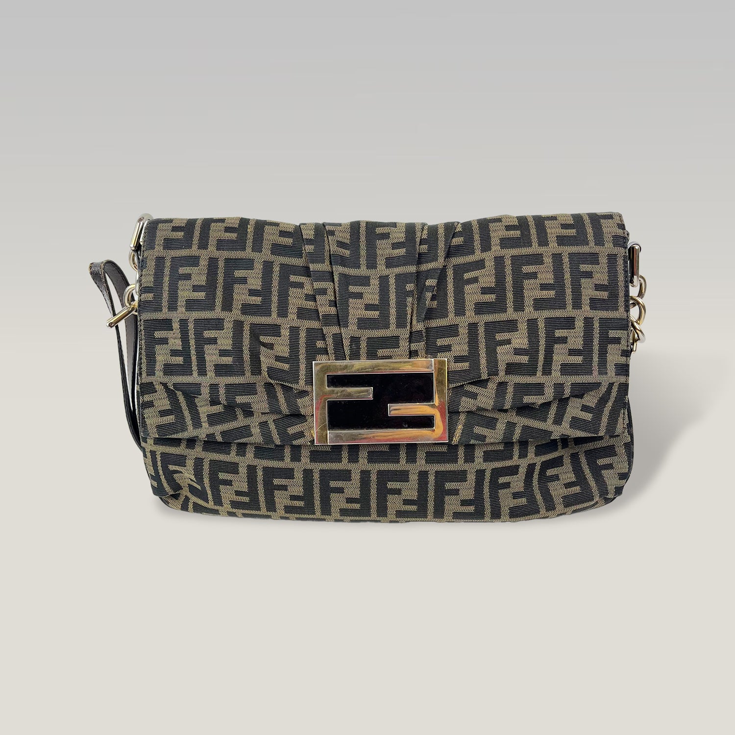 Fendi Baguette in canvas Zucca marrone e nero