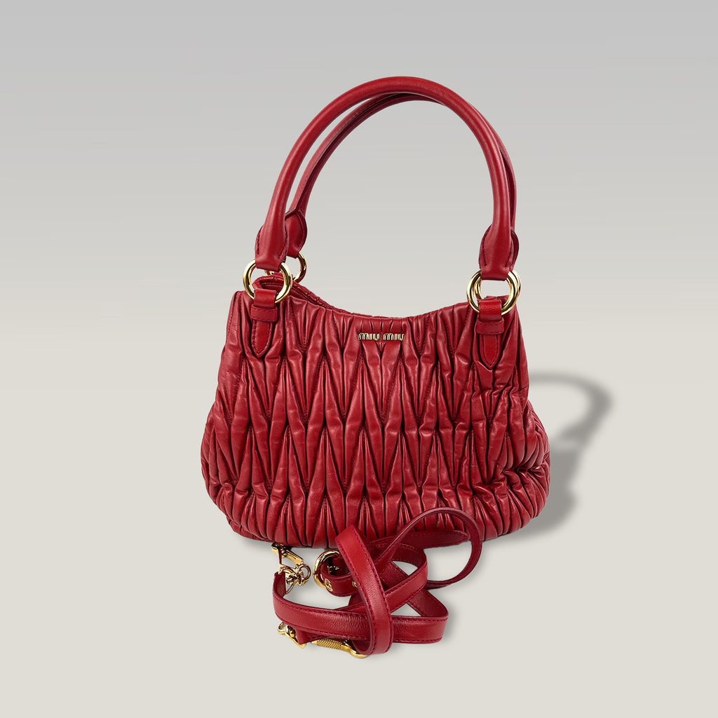 Miu Miu Wander Matelassé Red Leather Mini Hobo Bag