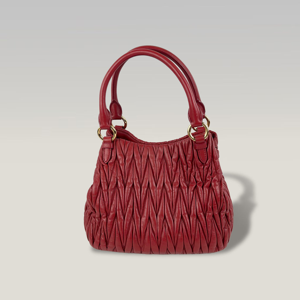 Miu Miu Wander Matelassé Red Leather Mini Hobo Bag