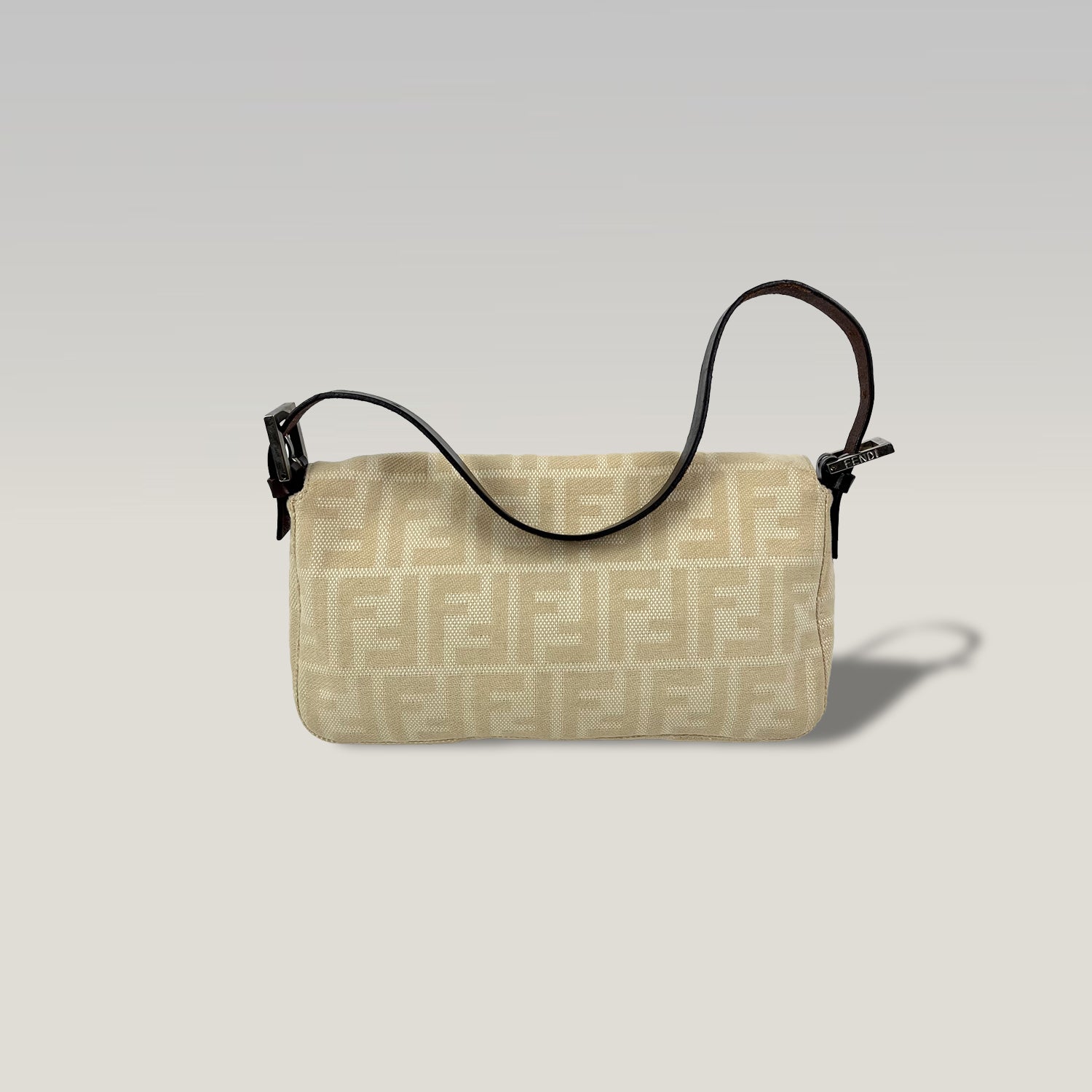 Fendi Ivory Zucca Canvas Baguette with Leather Details 