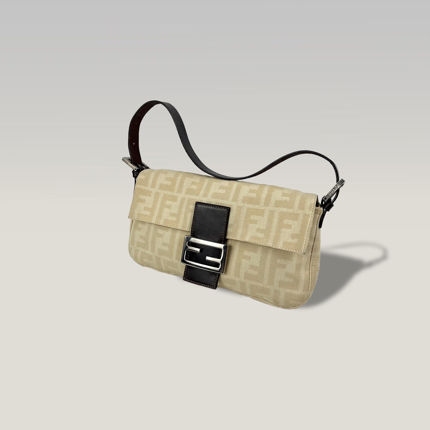 Fendi Ivory Zucca Canvas Baguette with Leather Details 
