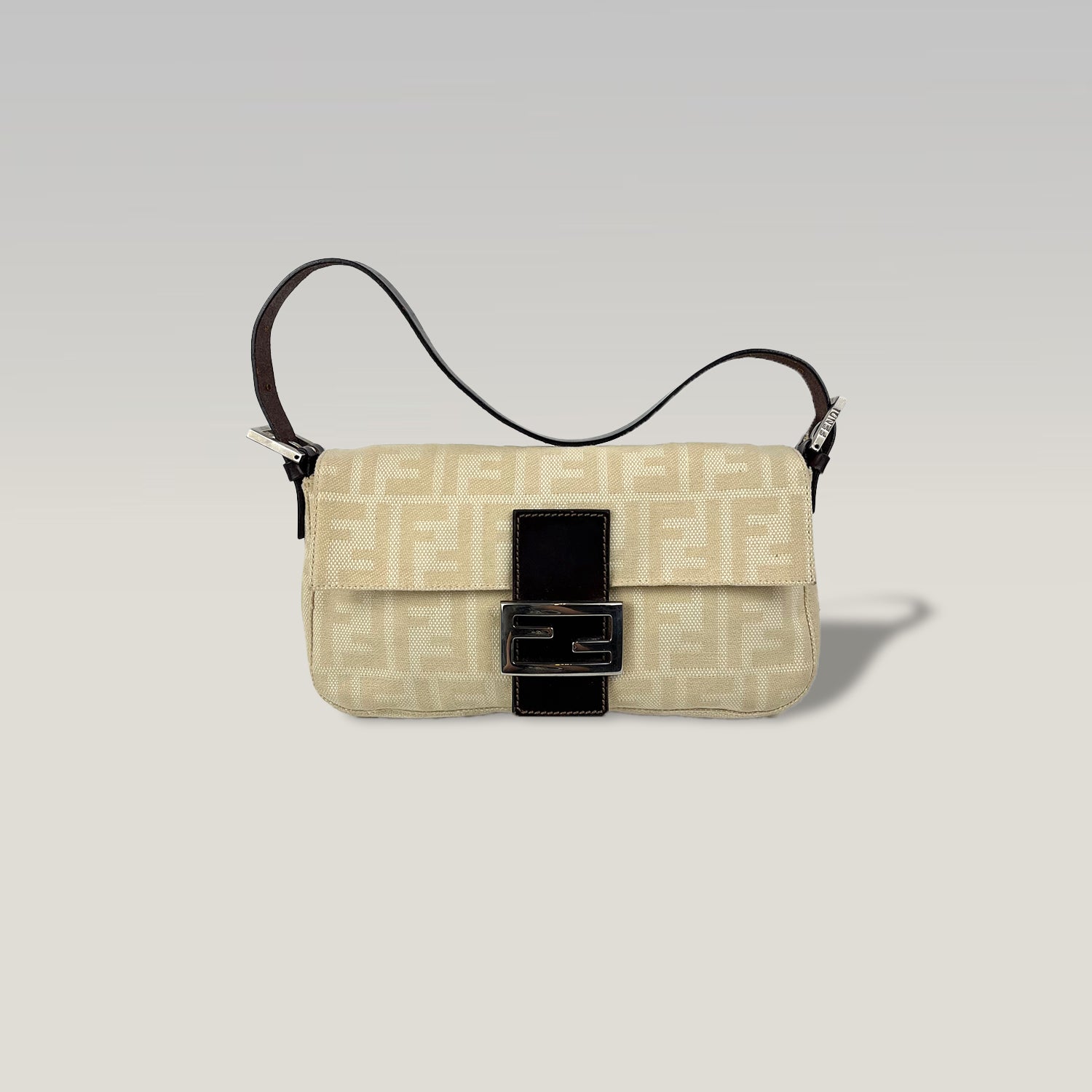 Fendi Ivory Zucca Canvas Baguette with Leather Details 