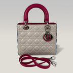 Dior Lady Dior Medium in Pelle Cannage Multicolor Beige, Blu e Fucsia con Hardware Argento