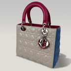 Dior Lady Dior Medium in Pelle Cannage Multicolor Beige, Blu e Fucsia con Hardware Argento