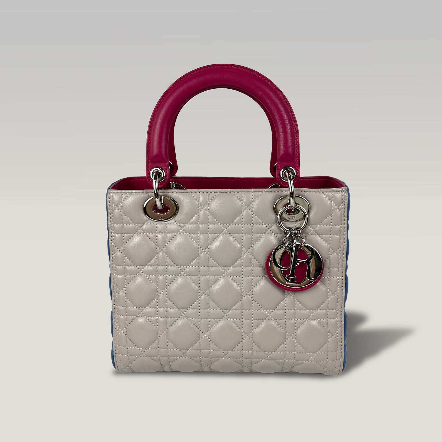 Dior Lady Dior Medium in Pelle Cannage Multicolor Beige, Blu e Fucsia con Hardware Argento