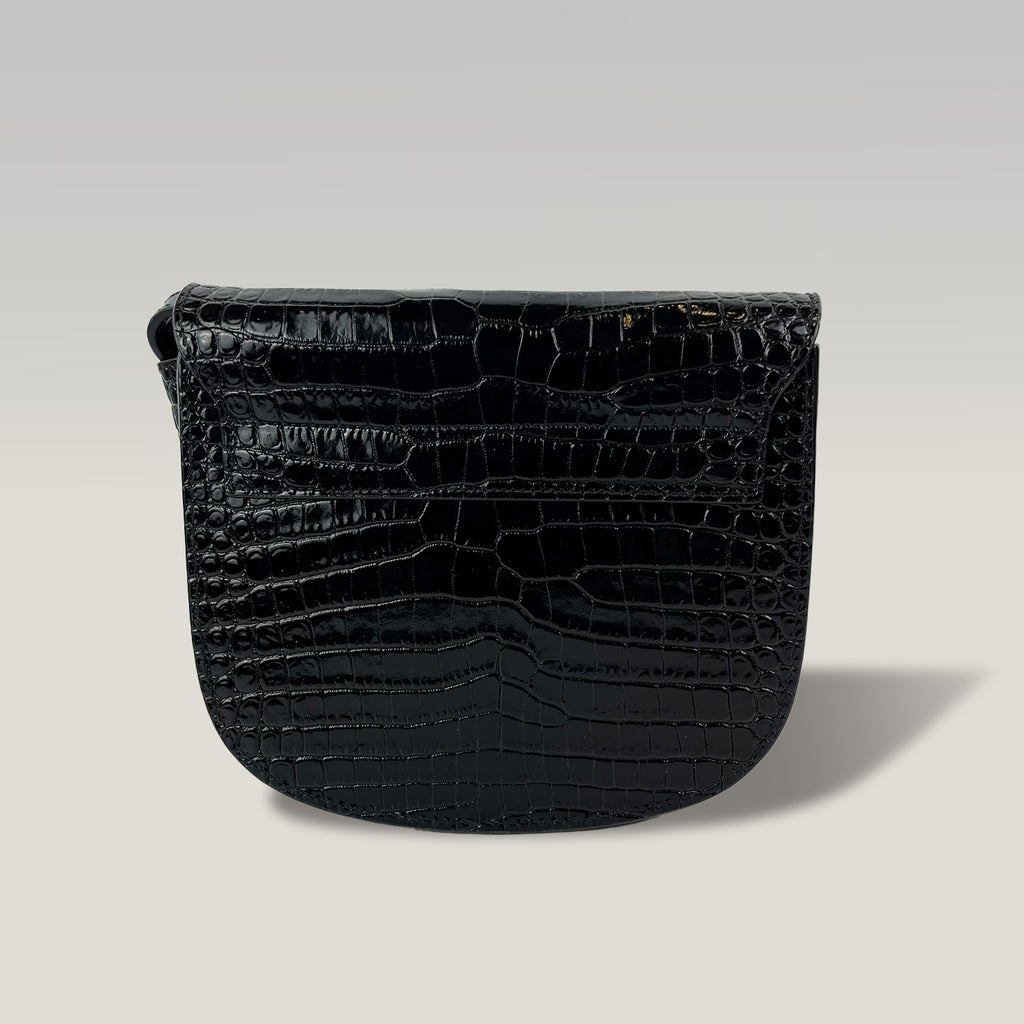 Saint Laurent Kaia Small Crossbody Bag Nera Effetto Coccodrillo – Borsa a Tracolla in Pelle con Logo YSL 18.5 cm