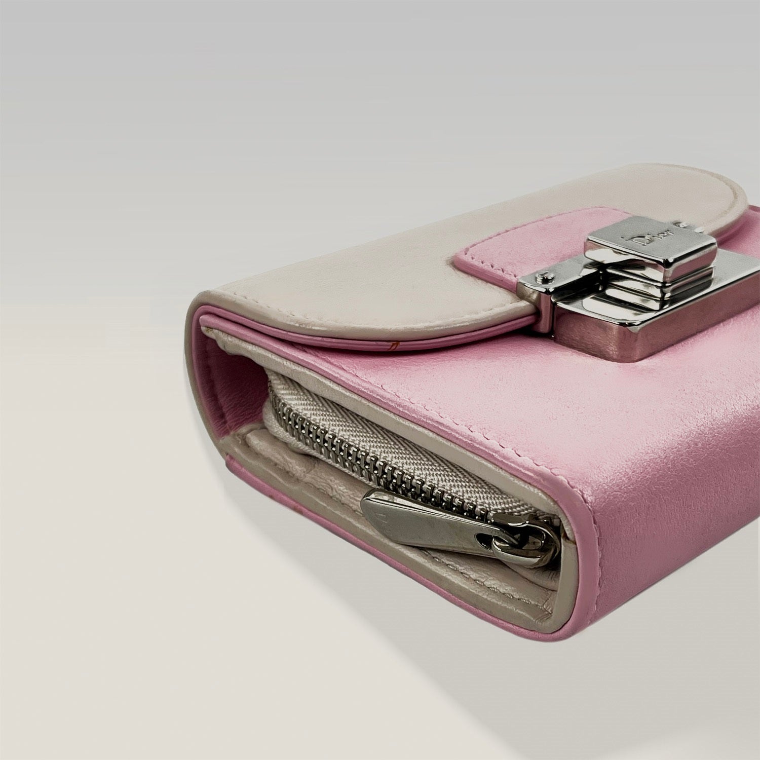 Dior portafoglio compatto rosa bicolore in pelle