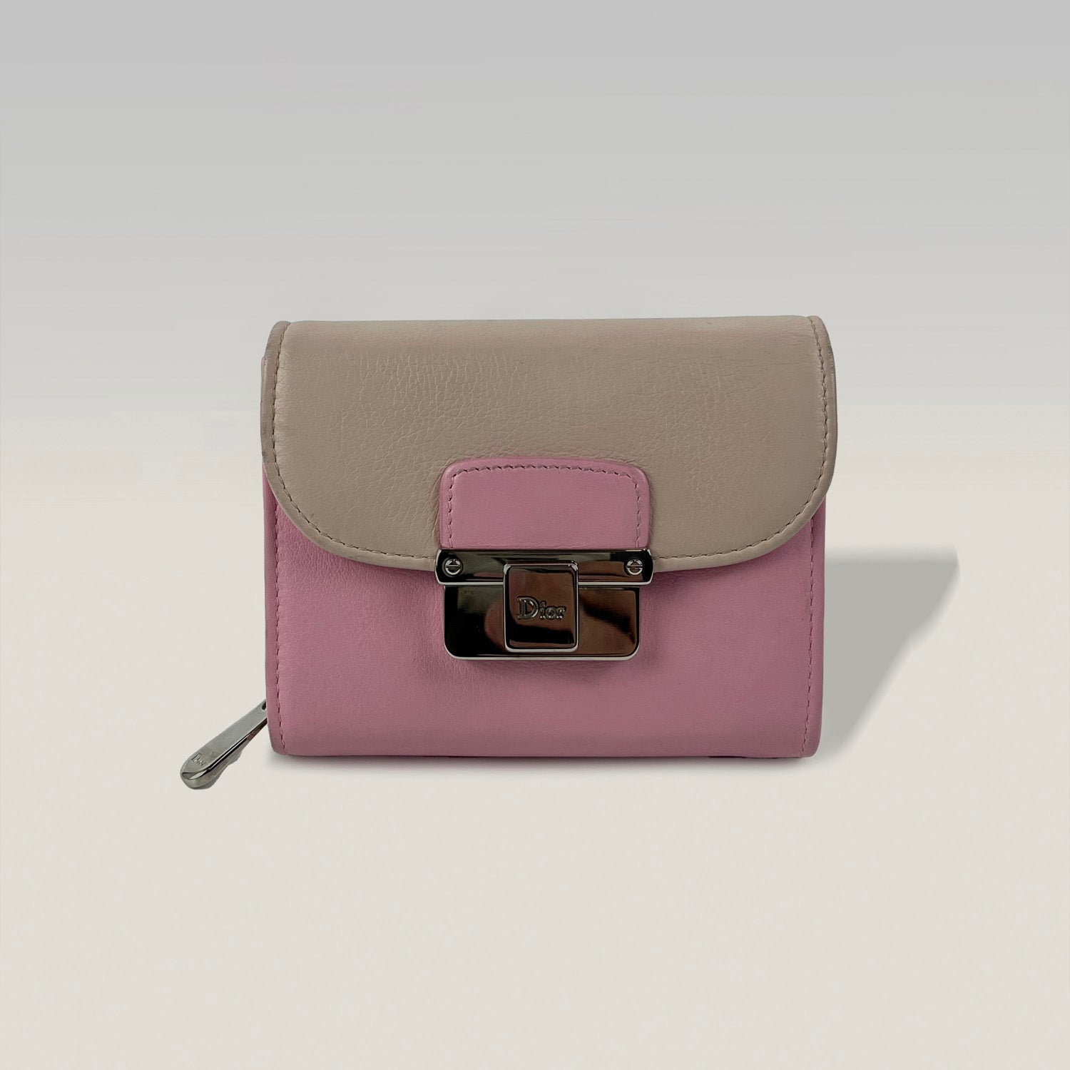 Dior portafoglio compatto rosa bicolore in pelle