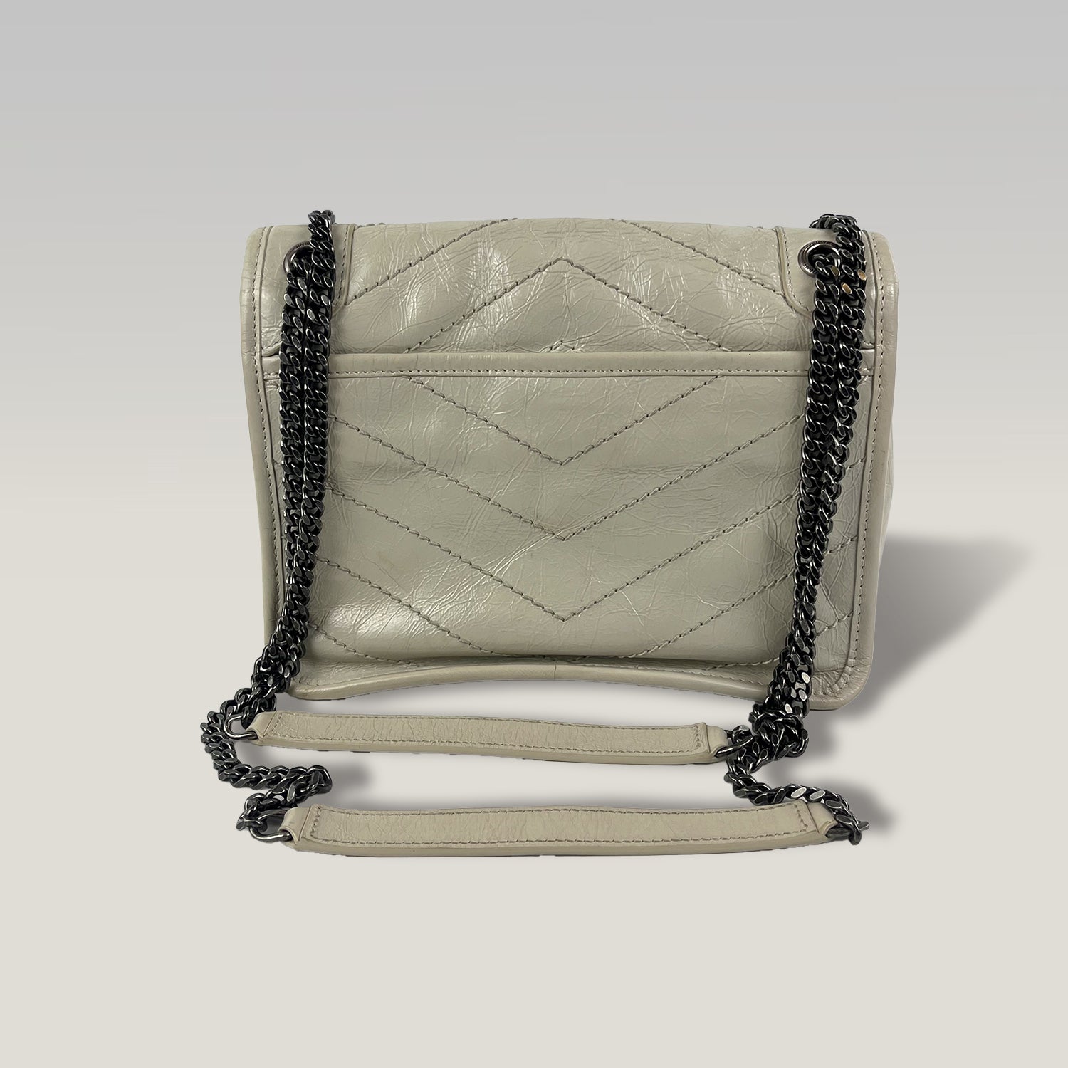 Saint Laurent Niki Baby Beige Crinkled Leather Chain Shoulder Bag