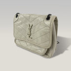 Saint Laurent Niki Baby Beige Crinkled Leather Chain Shoulder Bag