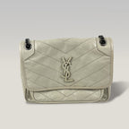 Saint Laurent Niki Baby Beige Crinkled Leather Chain Shoulder Bag