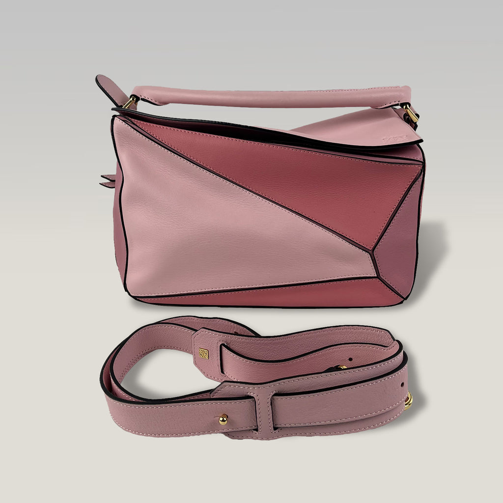 Loewe Puzzle Medium Bag Pink Calfskin Leather Top Handle & Shoulder Bag