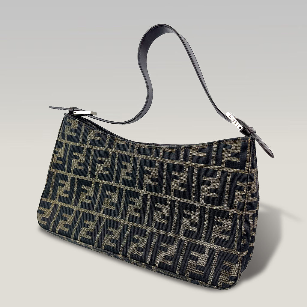 Fendi Vintage Zucca Baguette Shoulder Bag Brown & Black FF Canvas