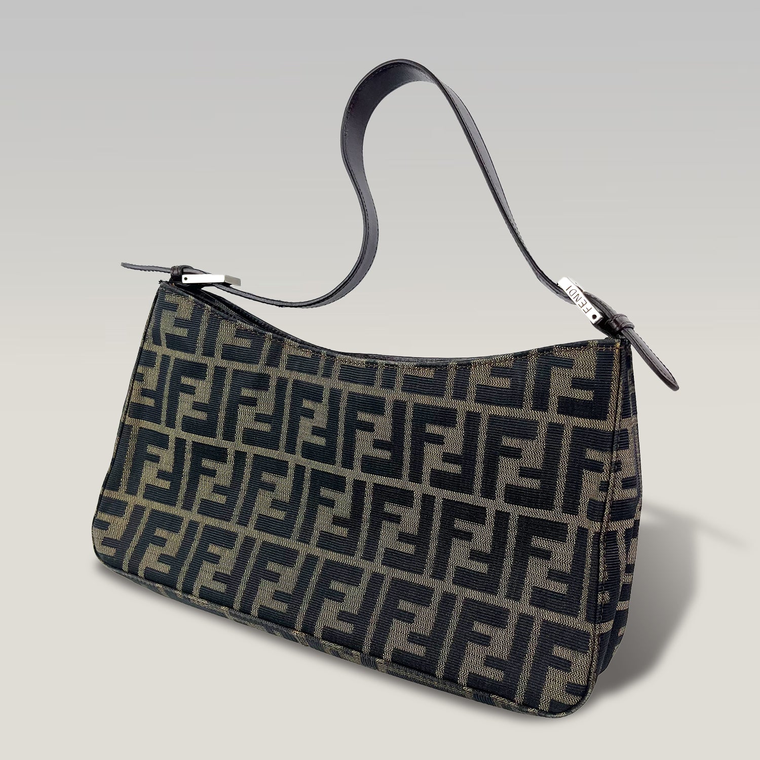 Fendi Vintage Zucca Baguette Shoulder Bag Brown & Black FF Canvas
