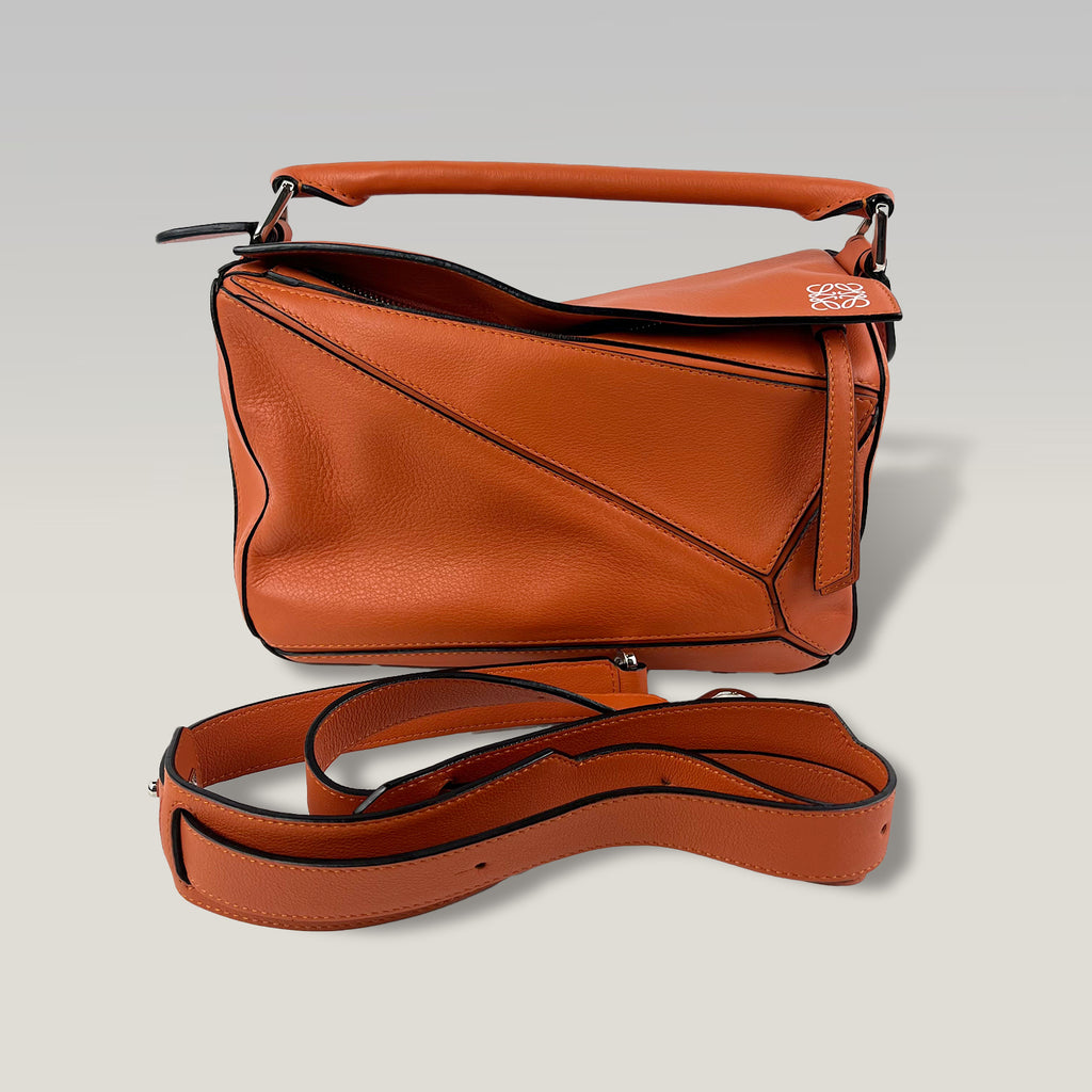 Loewe Puzzle Small Bag Orange Calfskin Leather Top Handle & Crossbody Bag