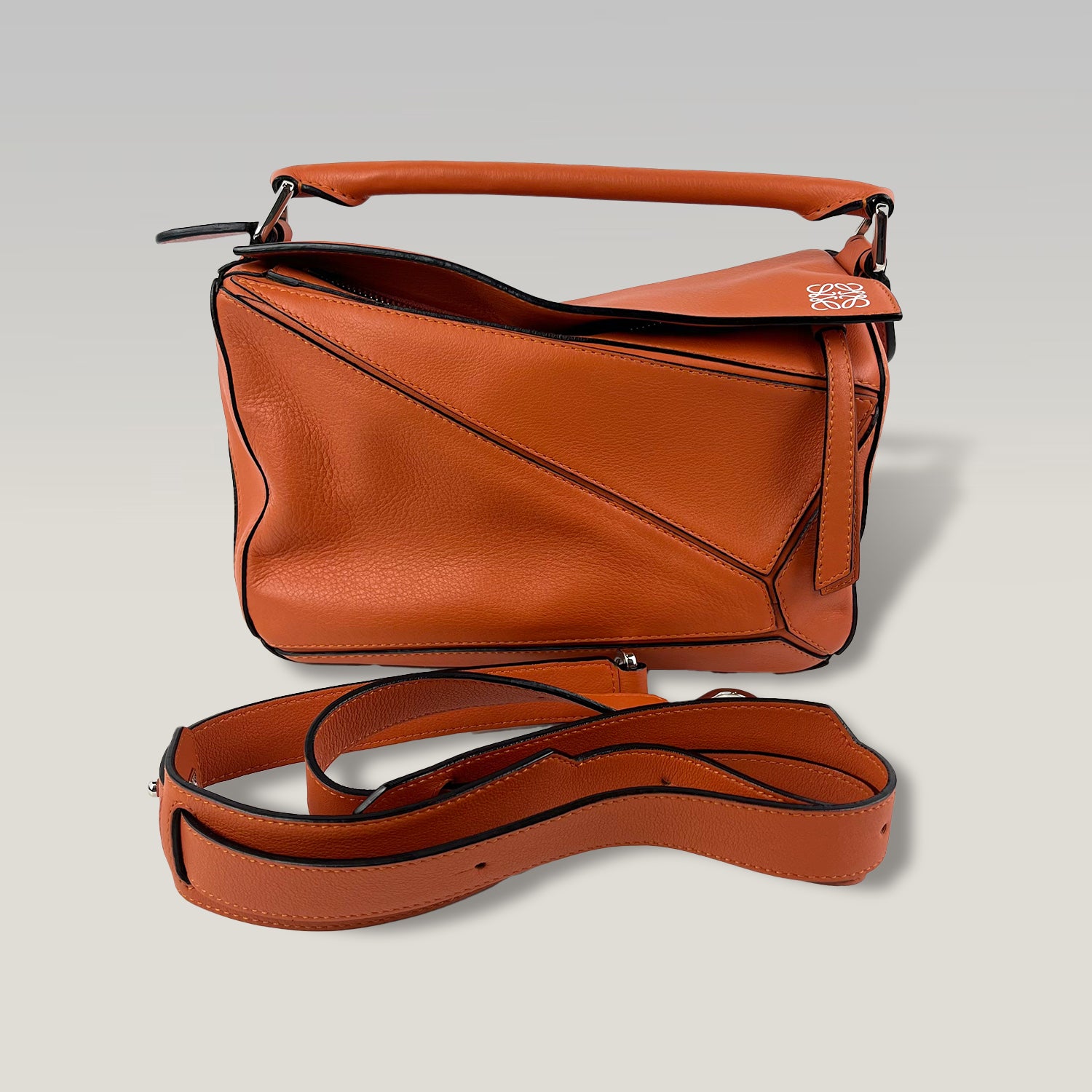 Loewe Puzzle Small Bag Orange Calfskin Leather Top Handle & Crossbody Bag