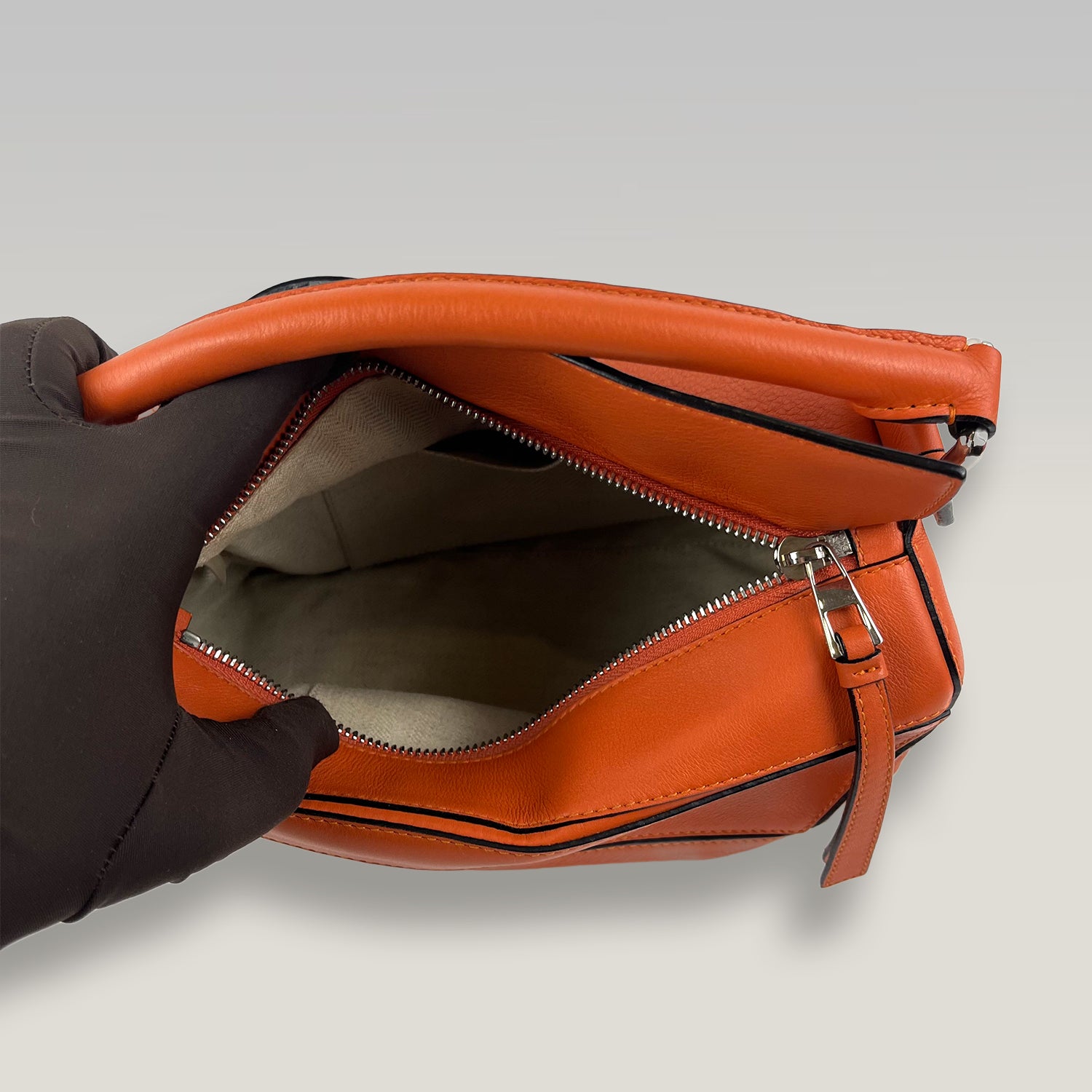 Loewe Puzzle Small Bag Orange Calfskin Leather Top Handle & Crossbody Bag