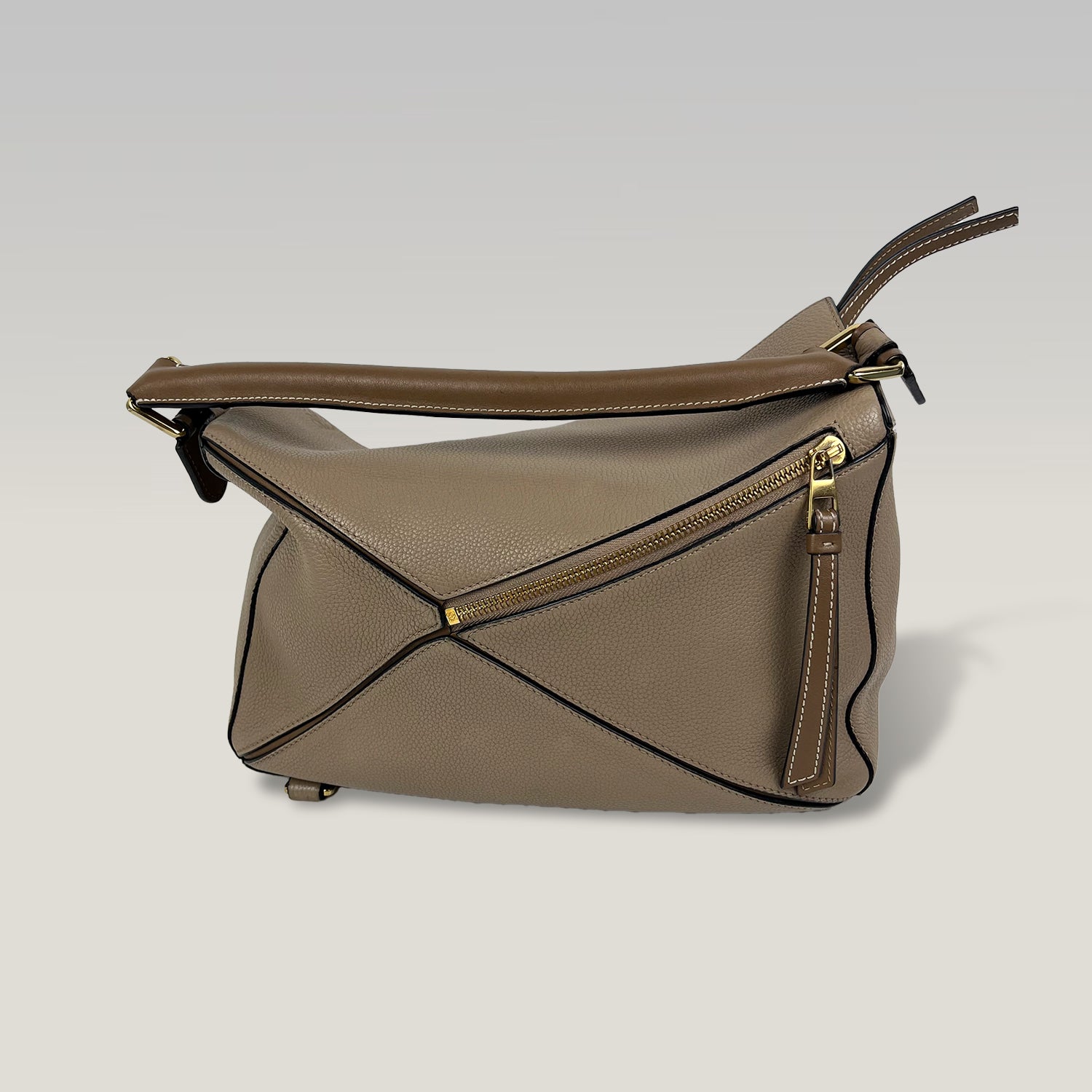 Loewe Puzzle Medium in Pelle Beige e Marrone con Tracolla
