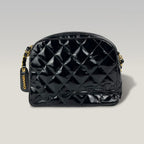 Chanel Vintage Timeless Camera Bag 20 in Pelle Verniciata Trapuntata Nera con Catena Dorata – Borsa a Spalla Donna