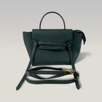 Celine Belt Bag Micro in Pelle Martellata Verde con Tracolla
