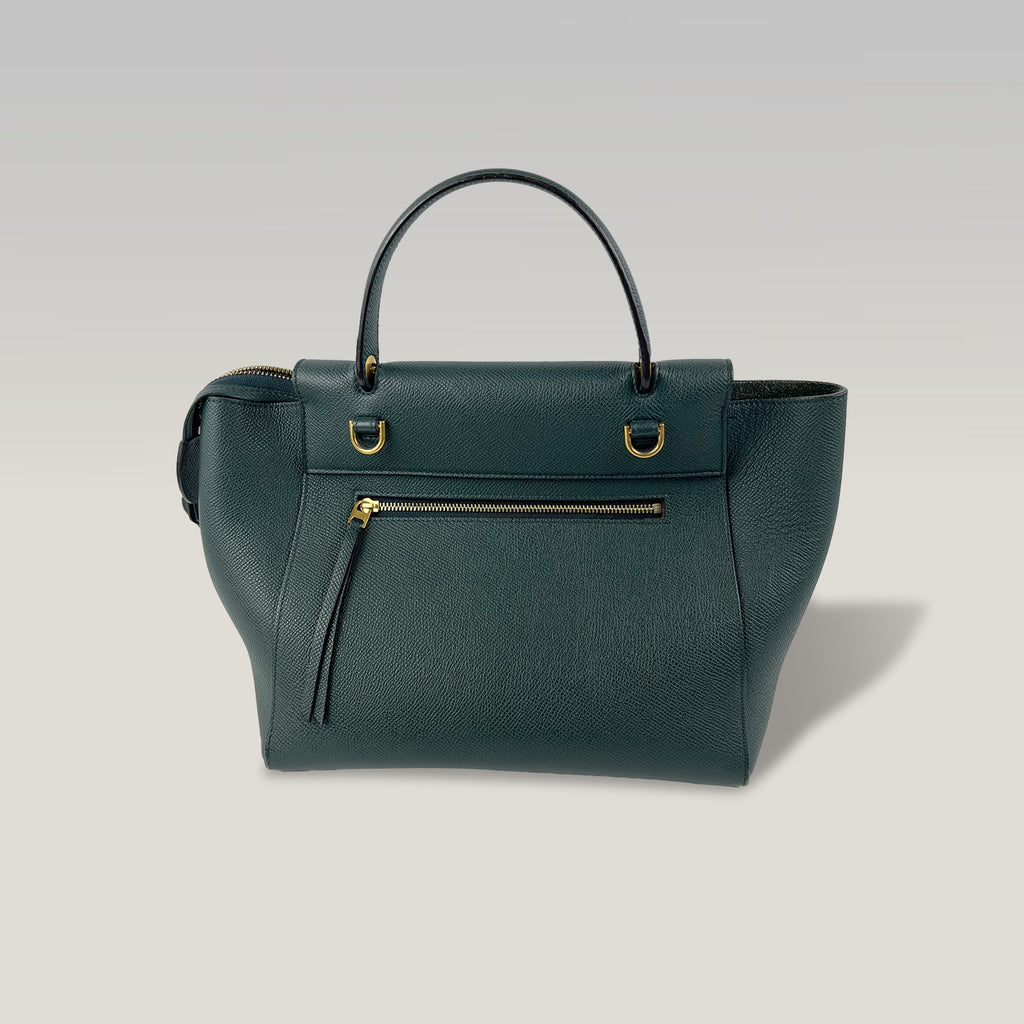 Celine Belt Bag Micro in Pelle Martellata Verde con Tracolla