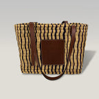 Loewe Tote Small in Rafia Intrecciata Multicolor con Finiture in Pelle Marrone