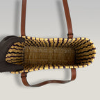 Loewe Tote Small in Rafia Intrecciata Multicolor con Finiture in Pelle Marrone