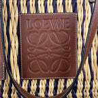 Loewe Tote Small in Rafia Intrecciata Multicolor con Finiture in Pelle Marrone