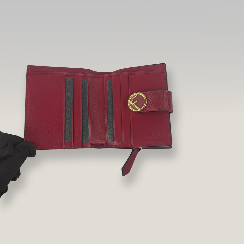 Fendi Portafoglio Bi-fold in Pelle FF Marrone e Bordeaux con Logo F