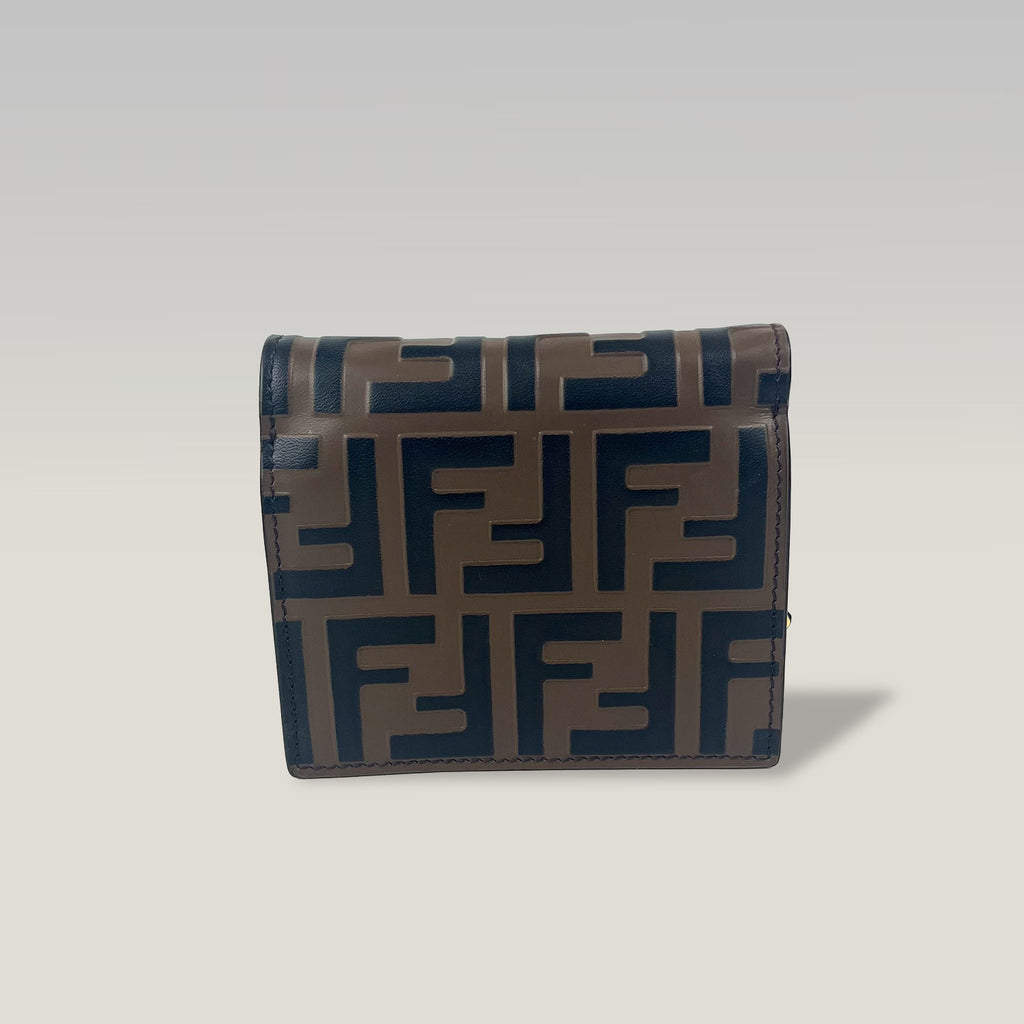 Fendi Portafoglio Bi-fold in Pelle FF Marrone e Bordeaux con Logo F