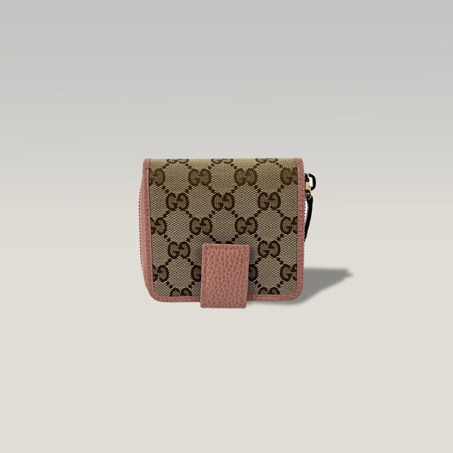 Gucci GG Supreme portafoglio corto con zip – canvas monogram e pelle rosa