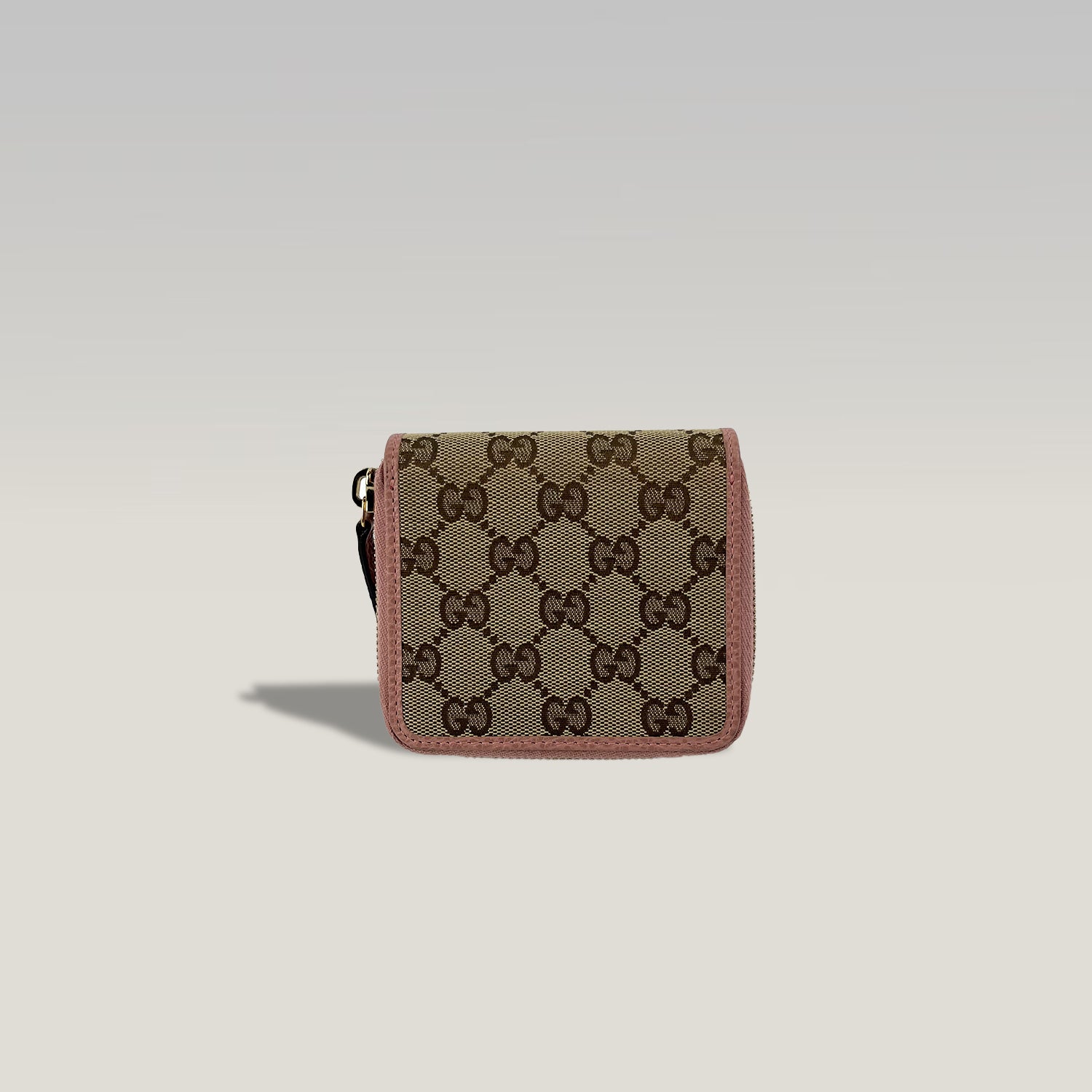 Gucci GG Supreme portafoglio corto con zip – canvas monogram e pelle rosa