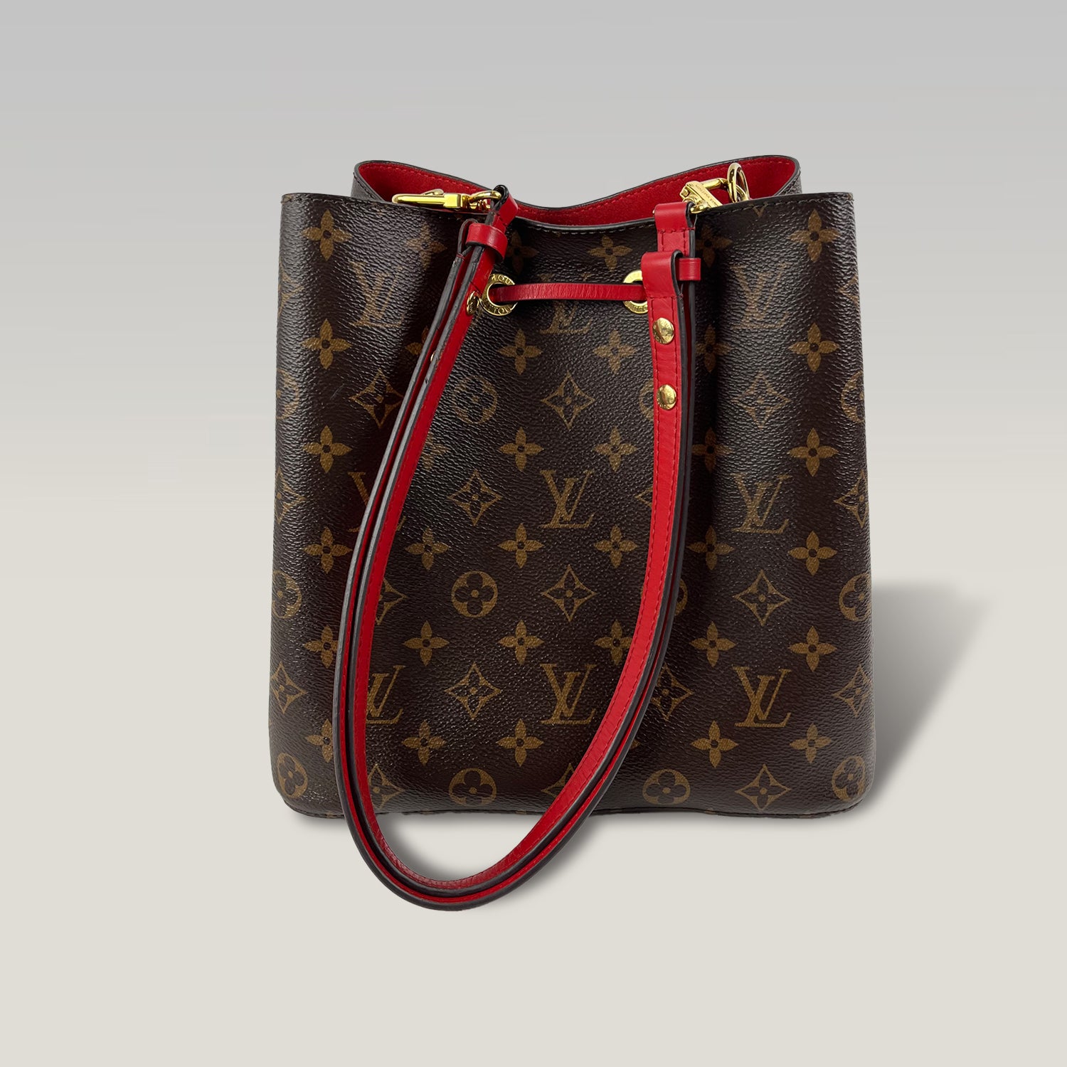 Louis Vuitton Néonoé BB Monogram Canvas & Red Leather Bucket Bag