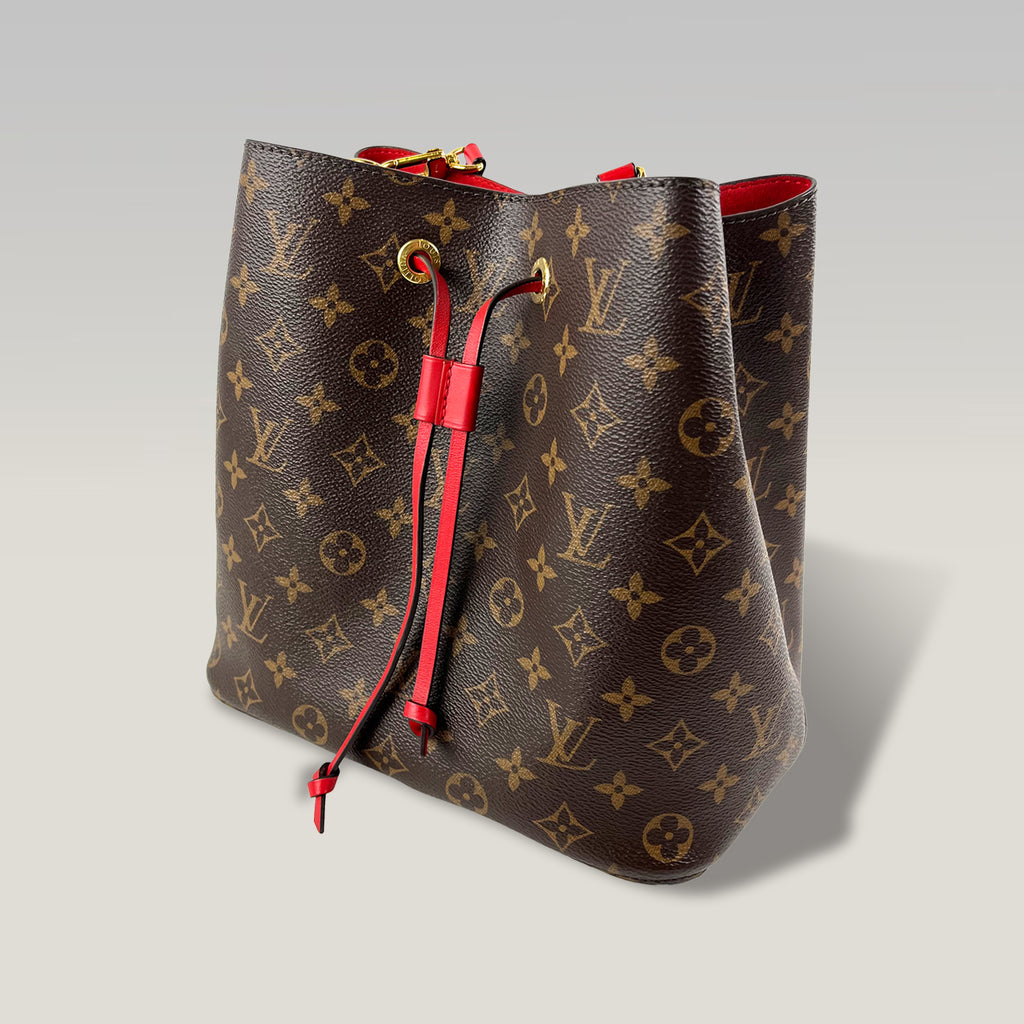 Louis Vuitton Néonoé BB Monogram Canvas & Red Leather Bucket Bag