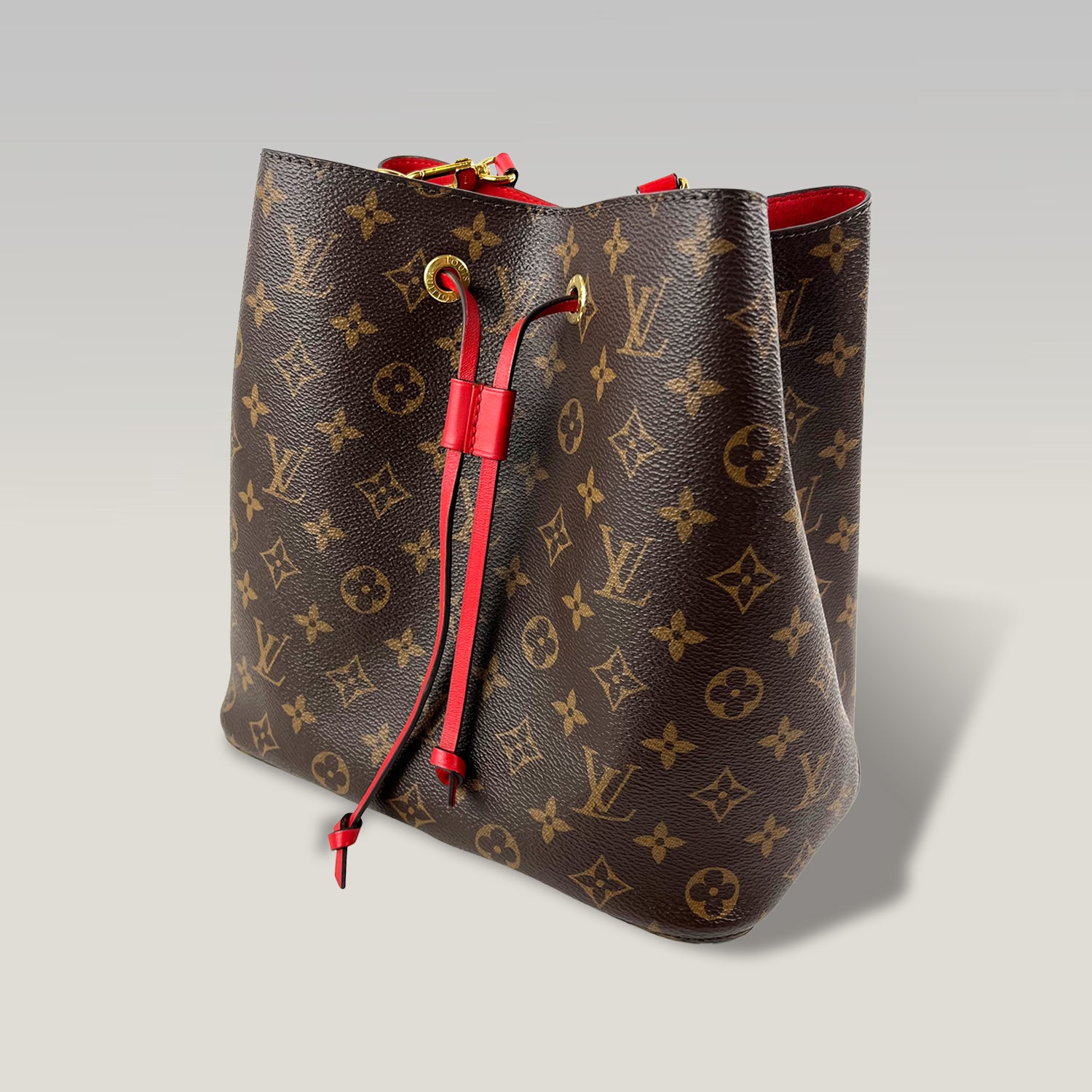 Louis Vuitton Néonoé BB Monogram Canvas & Red Leather Bucket Bag
