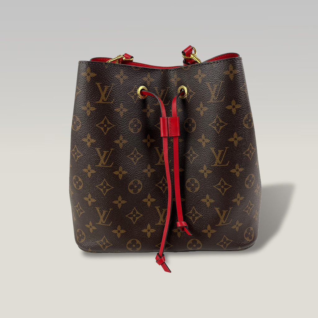 Louis Vuitton Néonoé BB Monogram Canvas & Red Leather Bucket Bag