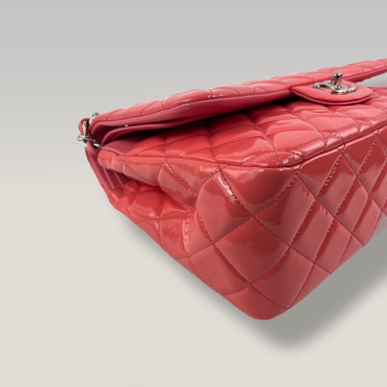 Chanel Timeless Maxi Flap Bag Pink Patent Leather Silver Hardware