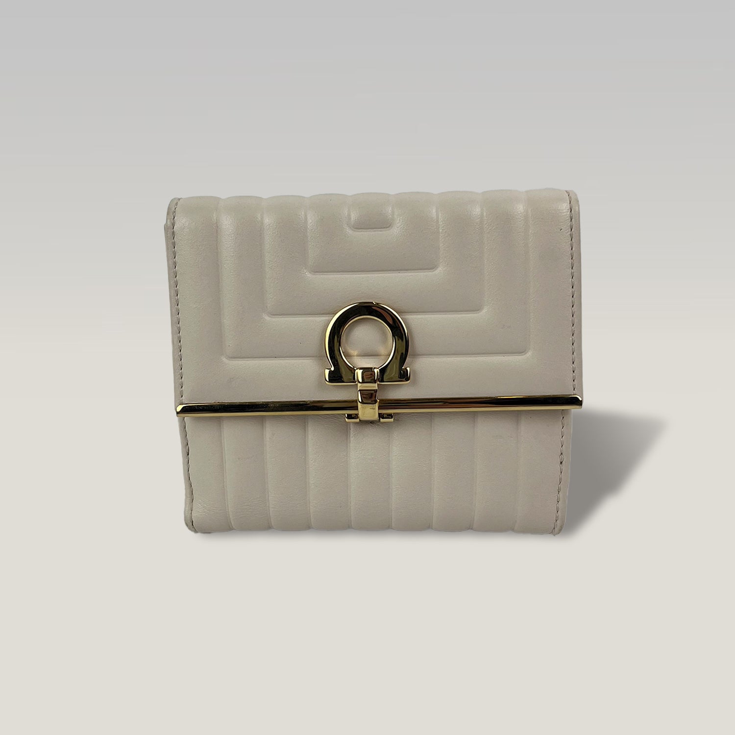 Ferragamo Gancini Compact White Leather Wallet