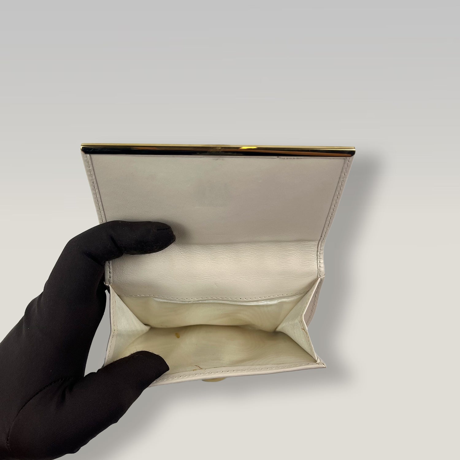 Ferragamo Gancini Compact White Leather Wallet