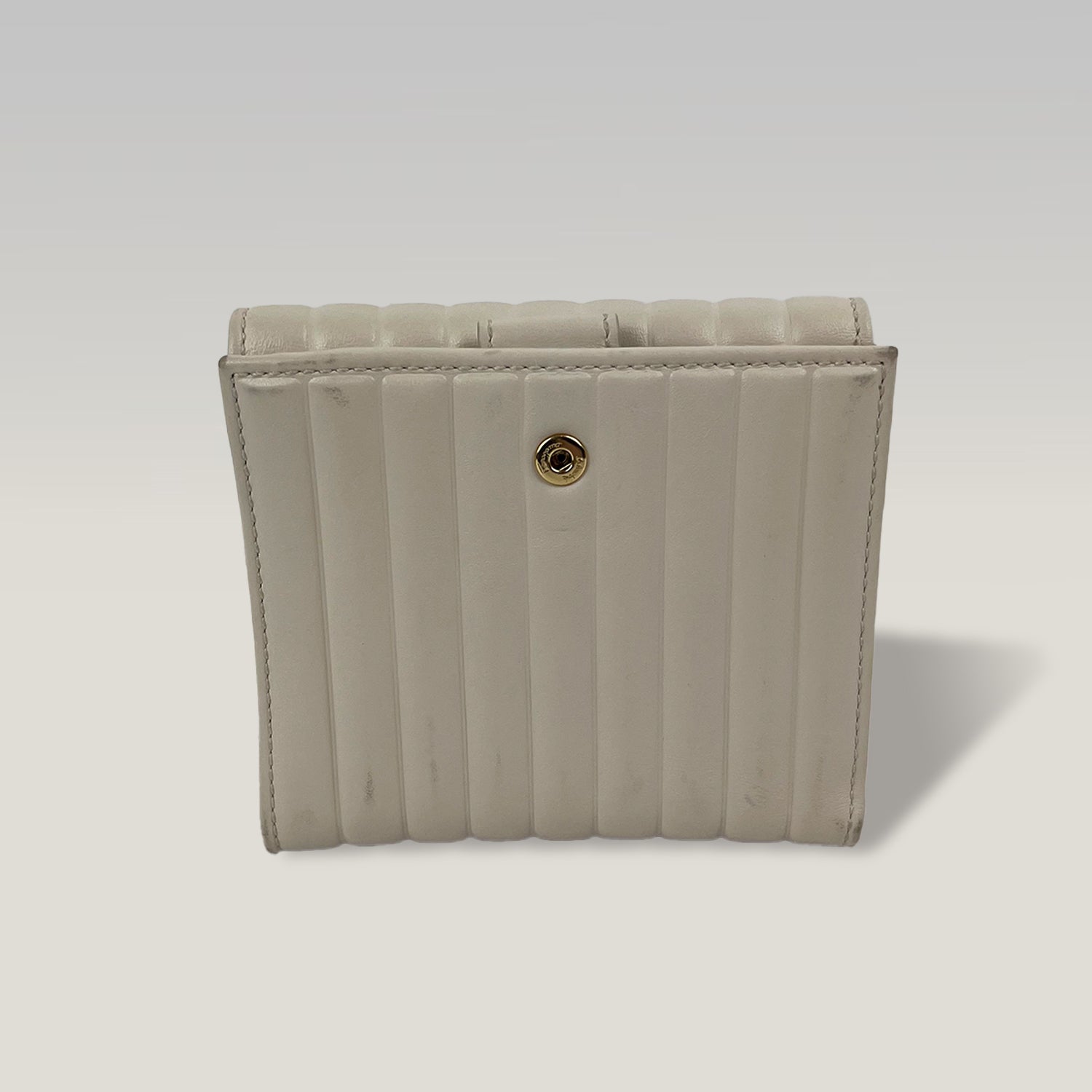 Ferragamo Gancini Compact White Leather Wallet