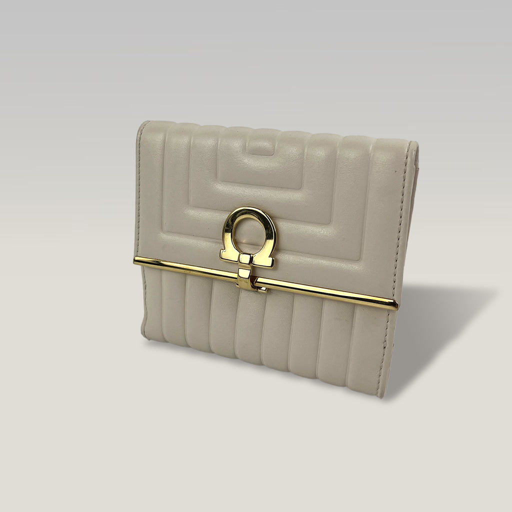 Ferragamo Gancini Compact White Leather Wallet